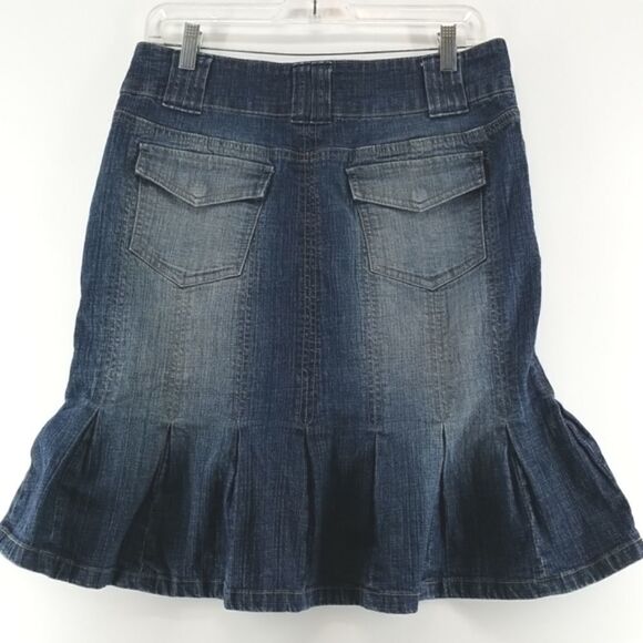 Moto Skirt Womens Size 12 Jean Blue Denim Pleated Button Zip Closure Pockets - Picture 4 of 9